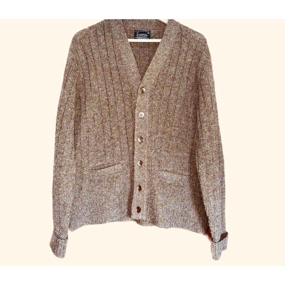 Campus Vintage Men's XL Button Cardigan Sweater Neutral Cottagecore Coastal